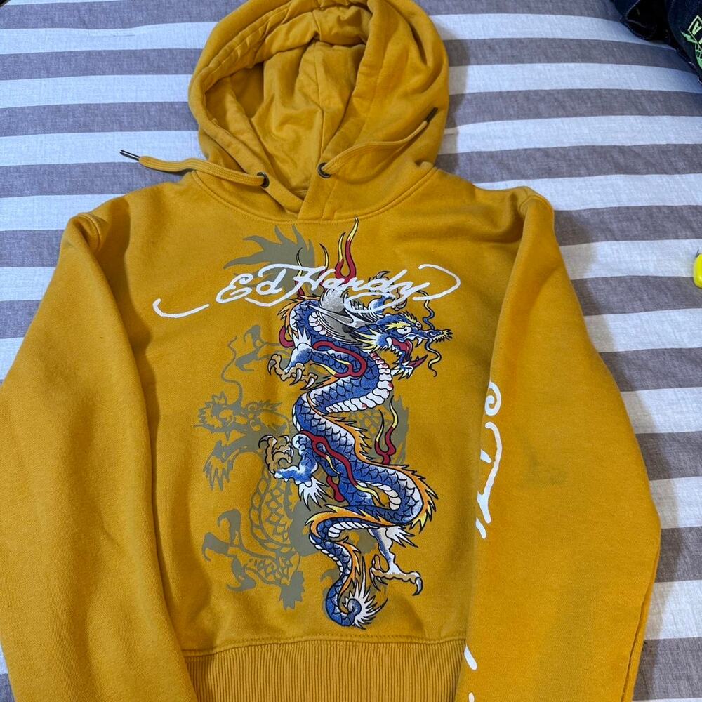 Ed hardy mustard dragon hoodie